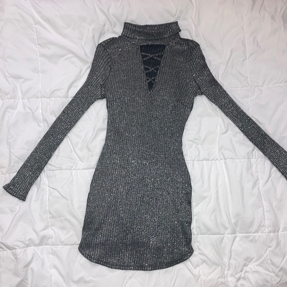 Material Girl silver long sleeve dress
